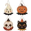 Rustic Wood Skull Decor Halloween Wooden Hanging Pendant with Lanyard, Retro Ghost/Pumpkin/Skull/Black Cat Holiday Yard Accents Decorations for Front