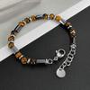 Stainless Steel Adjustable Chain Link Wristband Tiger Eye Bead Bracelet for Men Women Gift