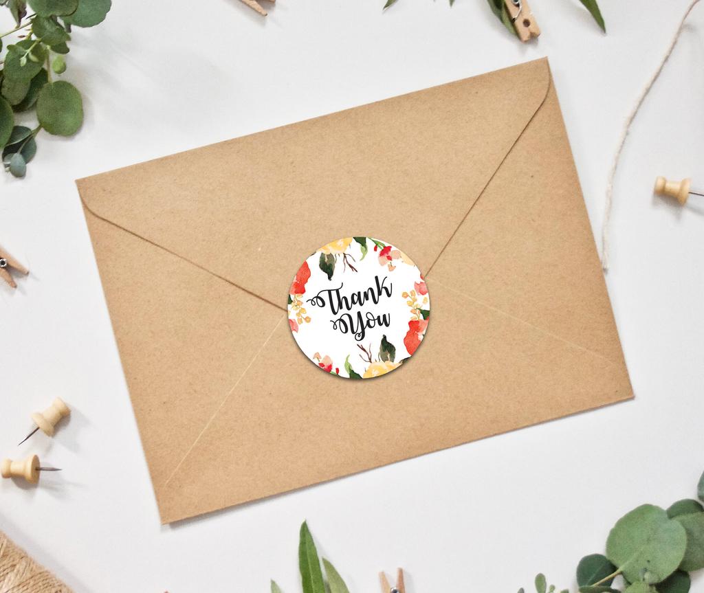 Darling Souvenir 45 Pcs Round Floral Border Black Thank You Stickers Wedding Envelope Seal-1.6
