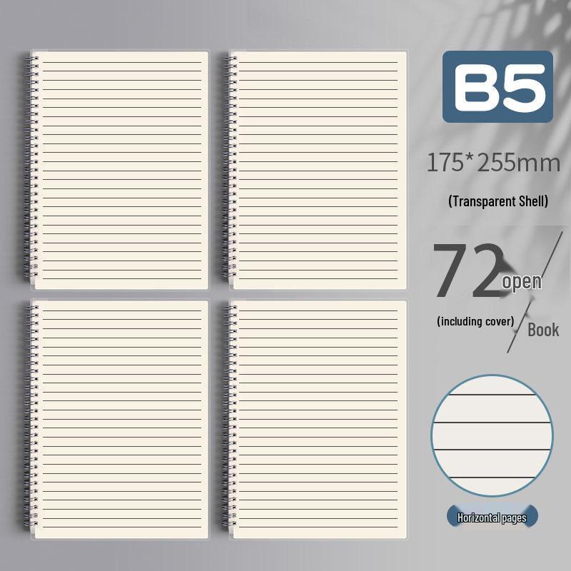 Clear PP Cover Spiral Notebook, Student Grid & Lined, Large B5 Size