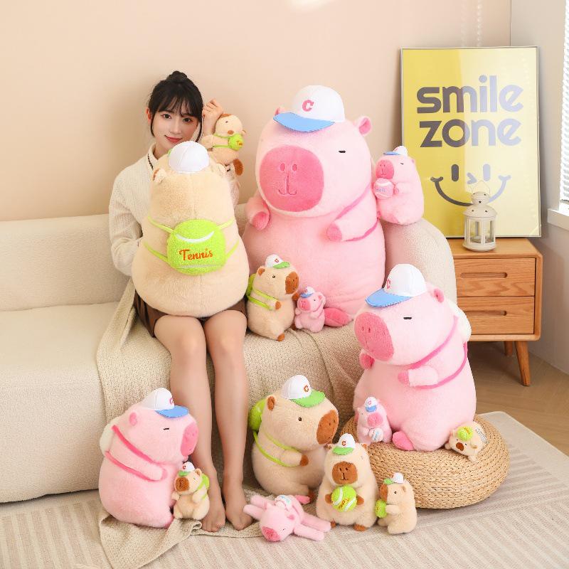 Snotty Bear Capybara Plush Toy: Cute Baseball Cap Keychain with Snap Bracelet