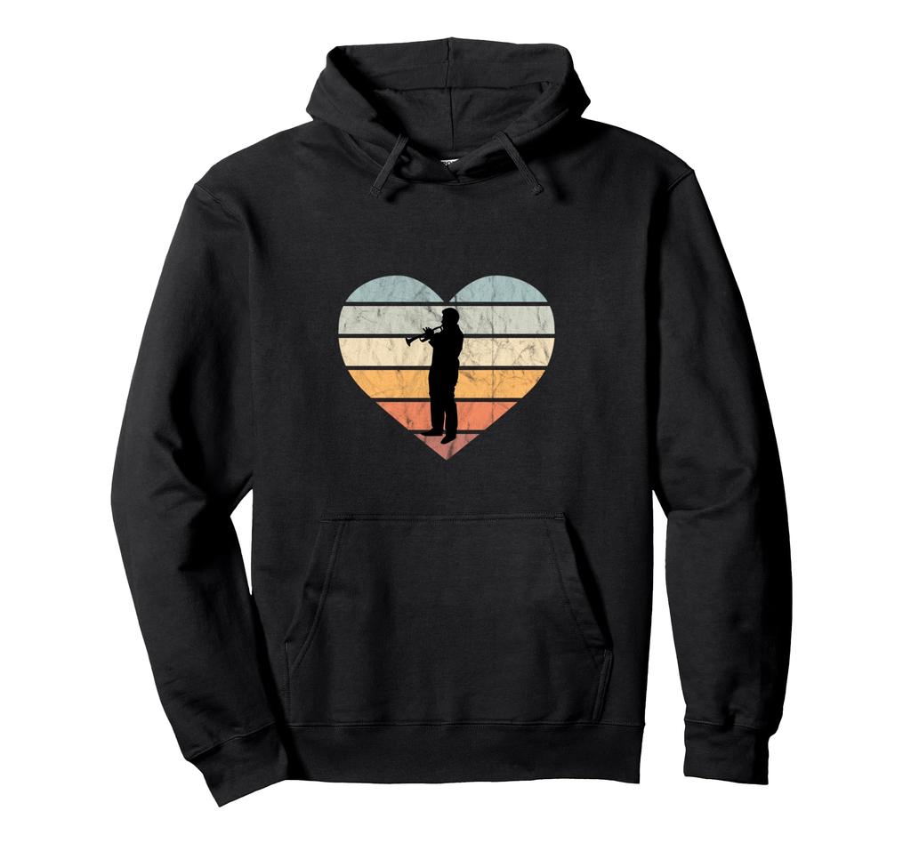 Vintage Trumpeter Heart Silhouette Brass Band Trumpet Hoodie