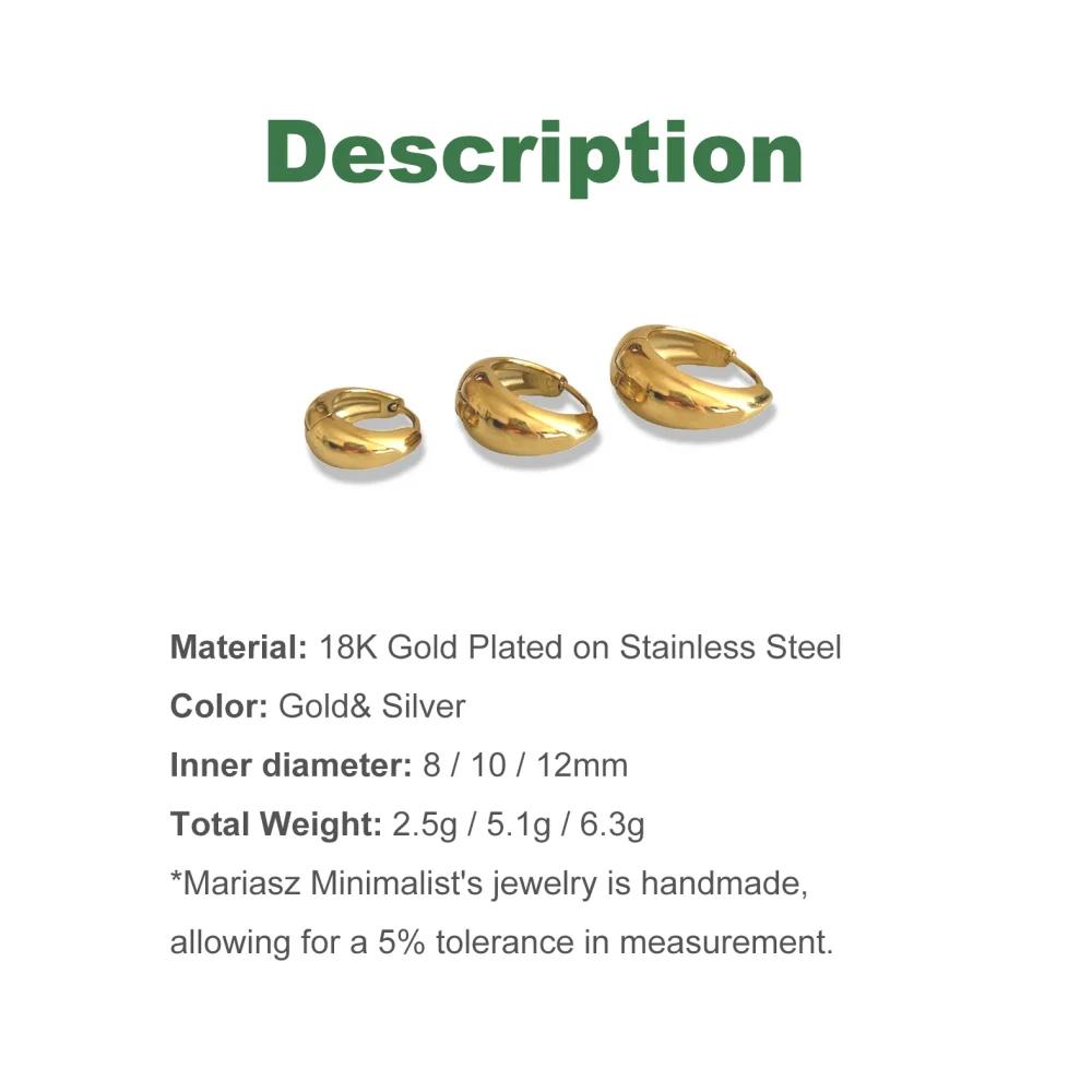 8/10/12mm Minimalist Tapered Stainless Steel Huggie Hoop Earrings For Women Gold Color Chunky Teardrop Unisex Korean Jewelry