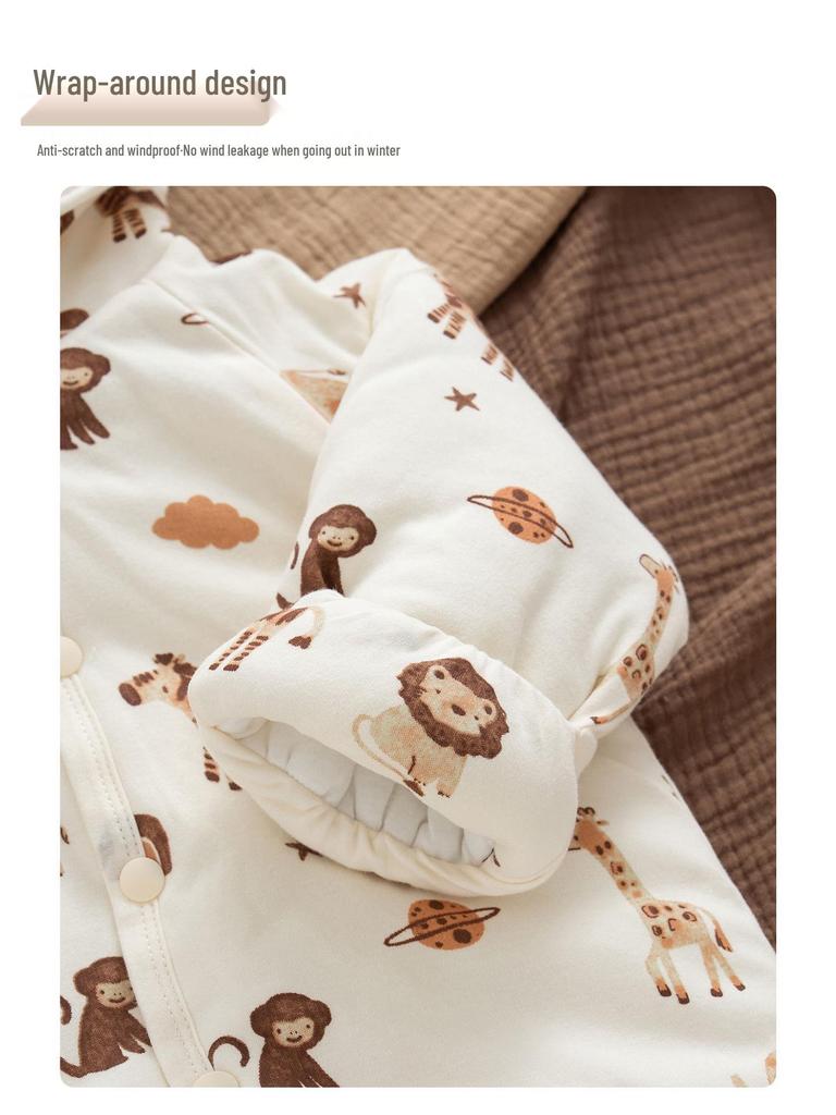 Newborn Winter Jumpsuit with Jacket, Hand & Foot Covers (0-6 Months) - Warm, Thickened Baby Outfit for Outdoor Use