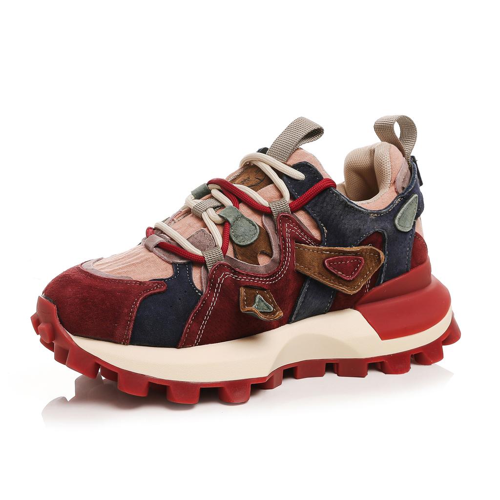 Women's Retro Color Blocked Thick Soled Sports Shoes Autumn Retro Casual Lace Up Women's Shoes Fashion Shoes