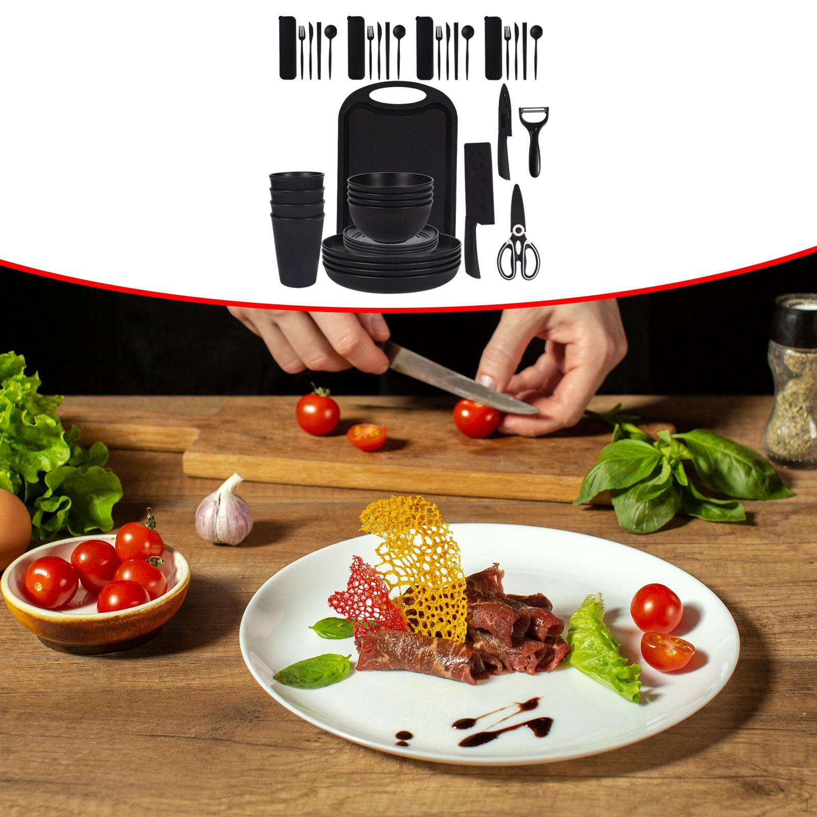 

Наборы столовых приборов, чашки, набор для кемпинга на 4 персоны, пикник, кухня на открытом воздухе без палочек для еды With Chopsticks