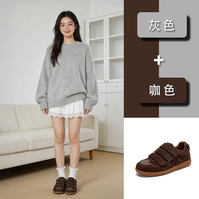 Leather little white shoes women's spring Velcro board shoes sports heightening women's shoes spring new women's shoes