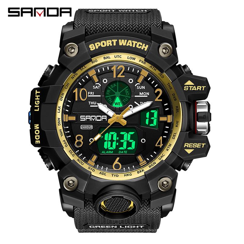 SANDA Women's Trendy LED Dual Display Waterproof Watch with Hourly Chime