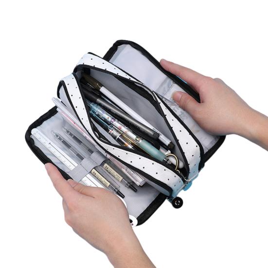 Large Pencil Case Canvas Makeup Bag with Zipper Multiple Compartments Pencil Pouch Lightweight Pencil Organizer