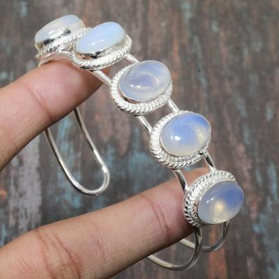 Milky Opal Gemstone Handmade Solid 925 Sterling Silver Cuff Jewelry Bangle Adjustable
