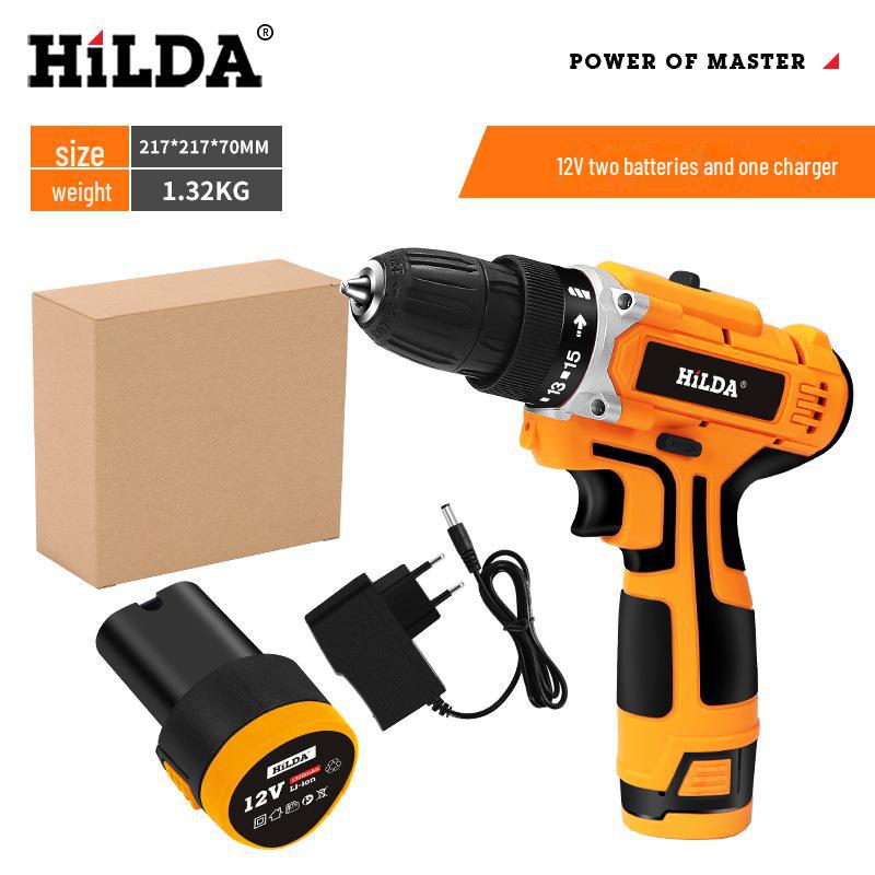 HiLDA Electric Impact Drill: Rechargeable Lithium Battery, 12V/16.8V/21V
