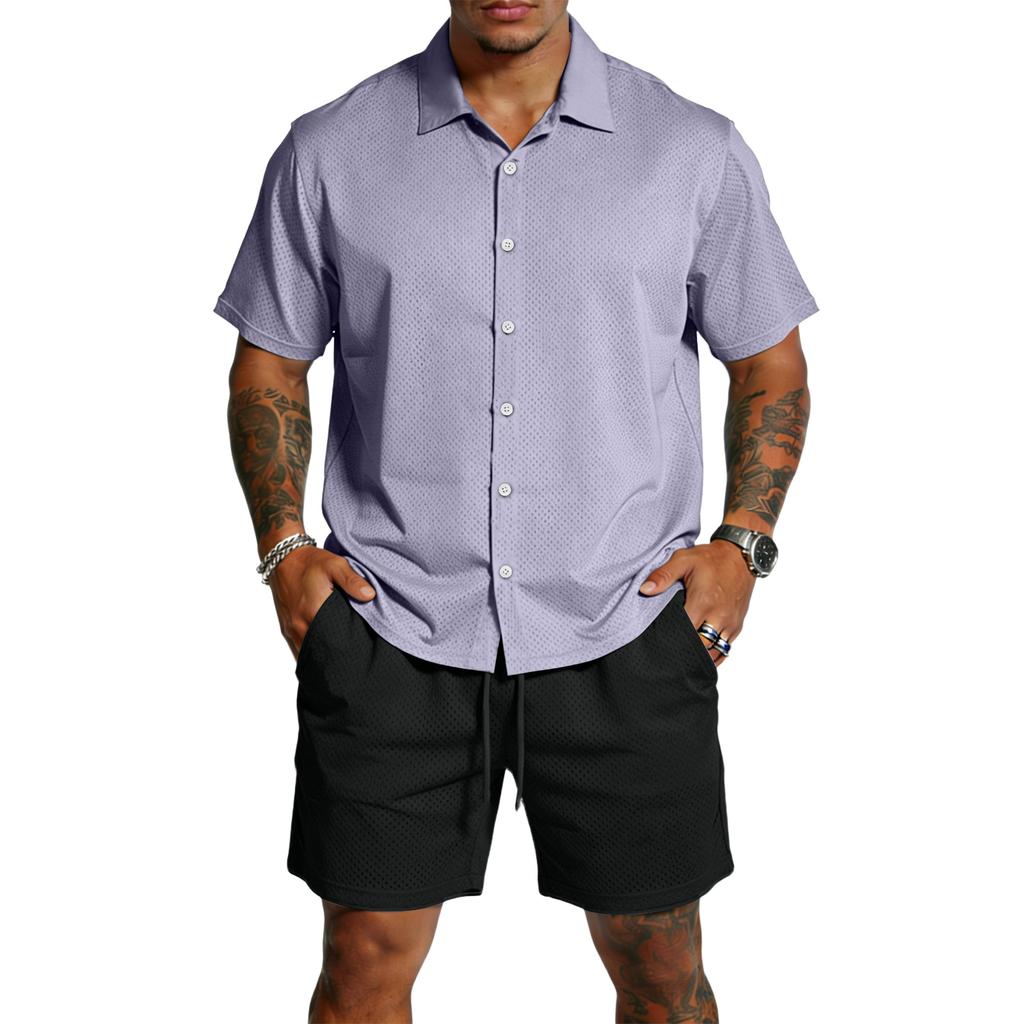 Men's Casual Lightweight Breathable Short-Sleeve Shirt And Shorts Set