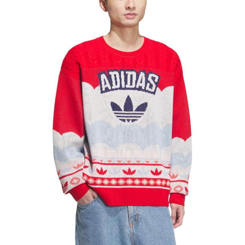 adidas Originals FW24 Year Of The Snake Limited Edition LNY Knit Pullover Series Round Neck Soft Comfortable Sweater Unisex Sweater Red White JL8367
