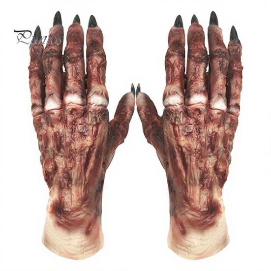 Detailed Zombie Hands 1 Pair Halloween Costume Gloves for Adults Kids, Horror Accessories Gloves, Latex Scary Ghost Hand Cosplay Accessory Masquerade