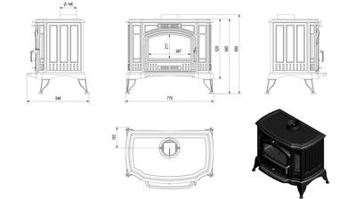 Houtgestookte gietijzeren kachel KRATKI K9 Ø 150 9 kW met accessoires