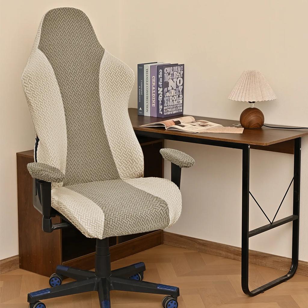 4pcs/set Jacquard Gaming Chair Cover Set T-shaped Striped Grid Color Blocked Modern Dustproof Office Chair Covers