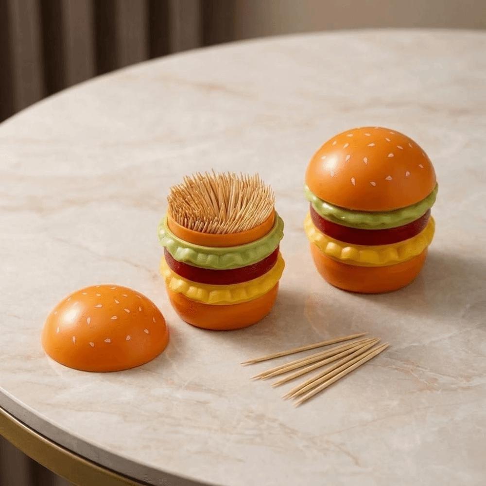 2PCS Dust-proof Hamburger Toothpick Holder Plastic Dental Floss Box Funny Toothpick Jar Bathroom