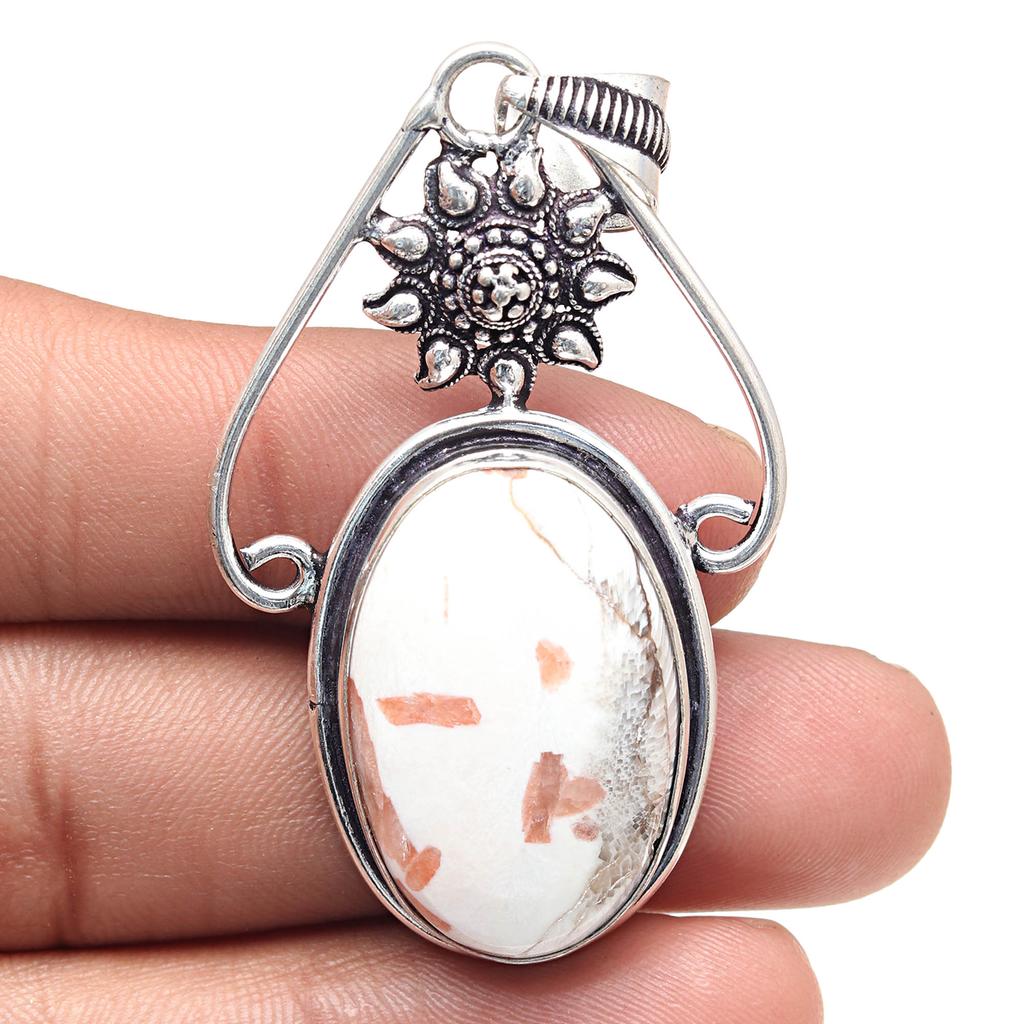 Pendant Scolecite Shell Gemstone Handmade Gift For Her Silver Jewelry 2.5"
