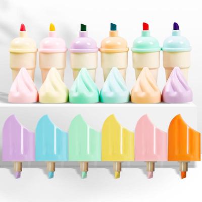 Set Evidenziatori Cartoon Mini Gelato - Pennarelli Multicolore per Scarabocchiare e Effetti Acquerello