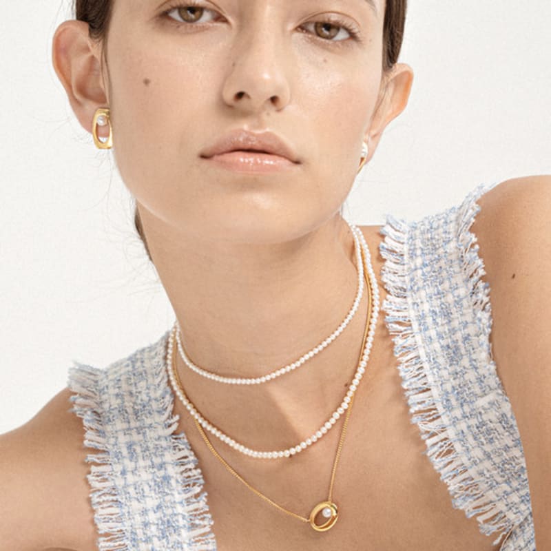 Ahndronico Link Pearl Chain Necklace