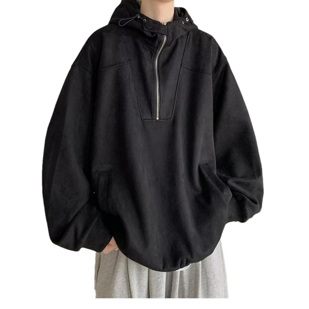 American Half-zipper Pullover Sweater 2026 New Fashion Design Sense Retro Loose Ruffian Handsome Boy Jacket