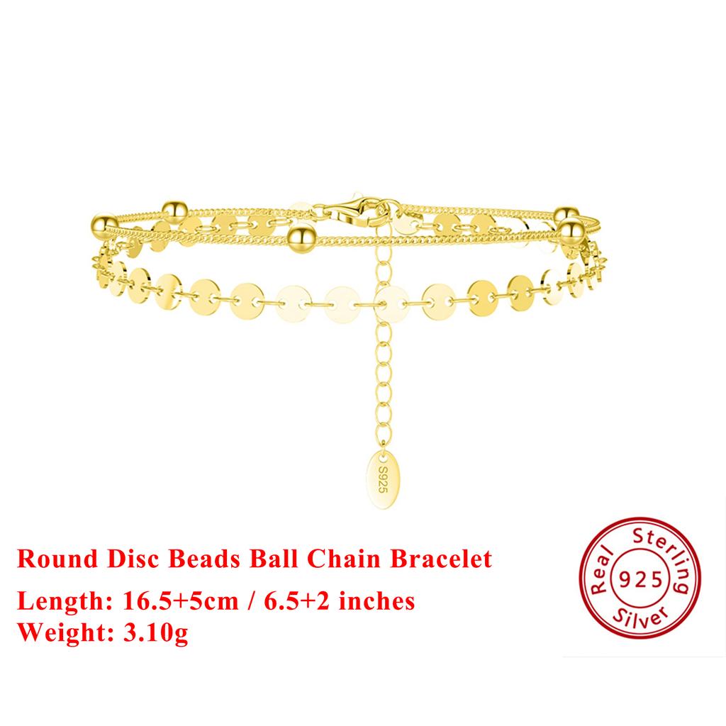 EFFIE QUEEN 925 Sterling Silver Round Bead Sequin Shiny Bracelet Daily Double Layered Chain Beads Bracelet Fashion Jewelry SB174
