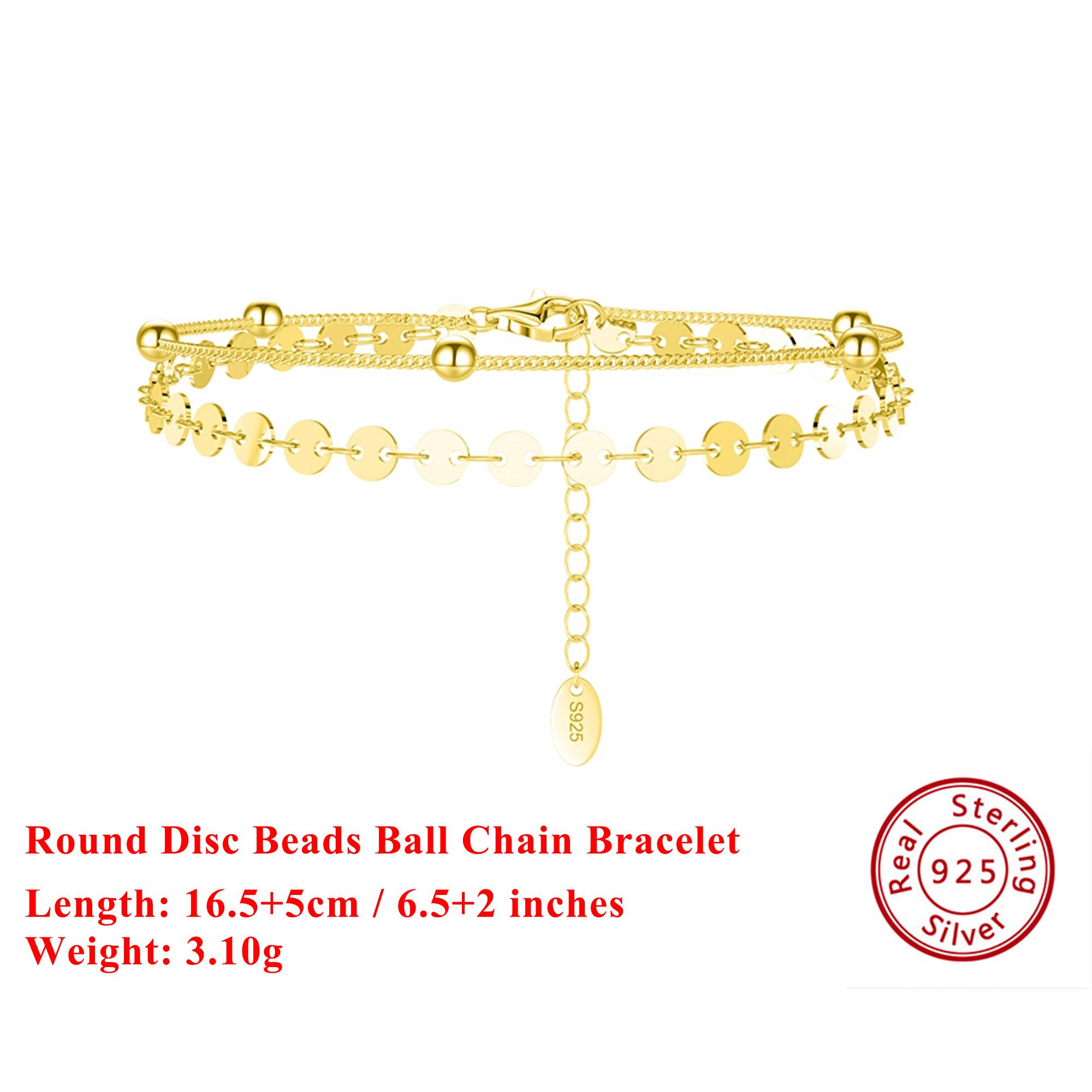 

EFFIE QUEEN 925 Sterling Silver Round Bead Sequin Shiny Bracelet Daily Double Layered Chain Beads Bracelet Fashion Jewelry SB174