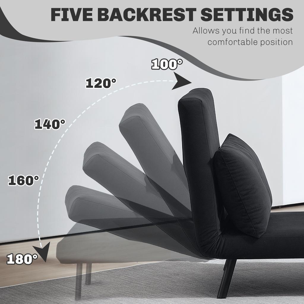 4-in-1 Velvet-Feel Single Chair Bed, with Pillow - Black