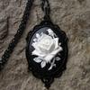Victorian Retro Geometric Oval Lacework Black White Rose Flower Pendant Cameo Necklace for Women Charm Jewelry Accessories Gifts
