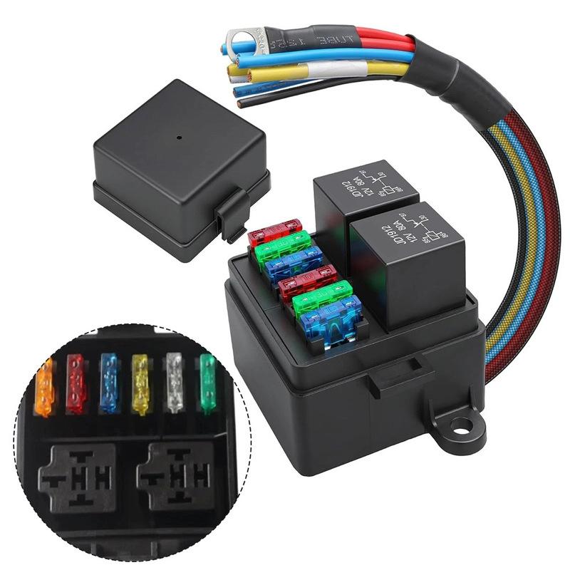 1pc 12V 6-Way Car Fuse Box With Relay Boxes And Fuse Holder For Cars RV Ships Car Fuse Box Automobiles Parts Accessories