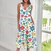 Women's Casual Fashion Floral Print Round Neck Sleeveless Midi Dress