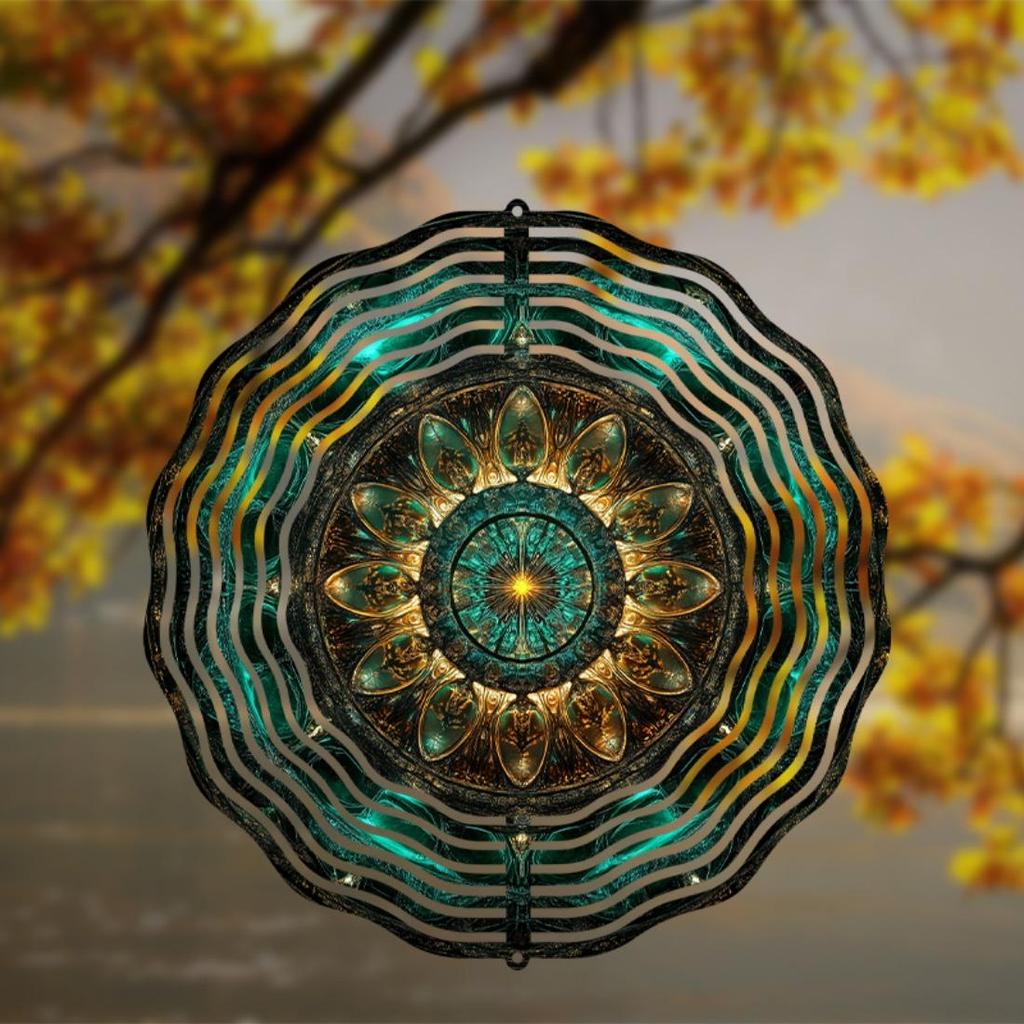 1pc 2D Mandala Wind Chime, Colorful Metal Garden Aesthetic Hanging Decor, No Battery Required, Outdoor Christmas and New Year Gift