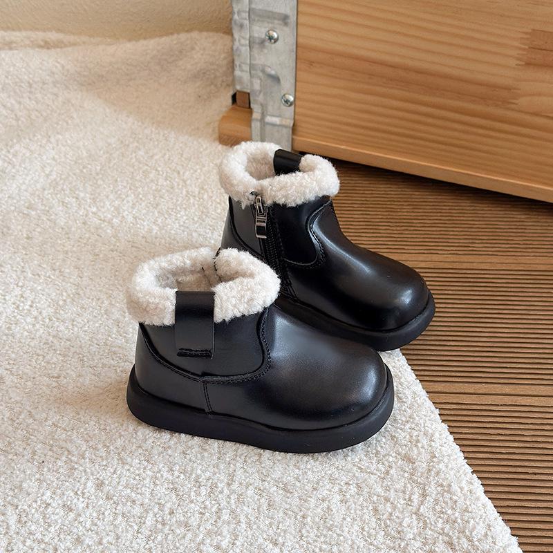 2025 Winter Fleece-Lined Girls' Leather Boots - Soft Sole Princess Martin Boots for Children