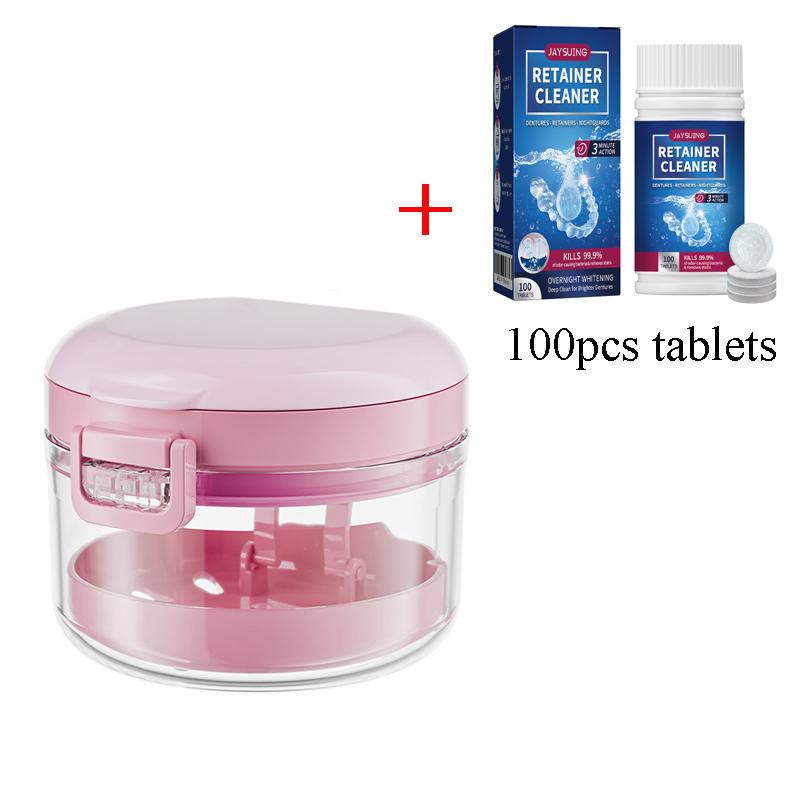 2 in 1 Multi-layer Denture Retainer Case with Magnetic Cap Cleaning Storage Box with Cleaning Brush No-Leak Oral Orthodontic Box