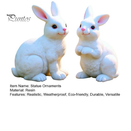 Cute Bunny Figurine 2Pcs Realistic White Rabbit Garden Statues, Weatherproof Resin Sculpture for Yard Bonsai Decoration Patio, Animal Ornament,
