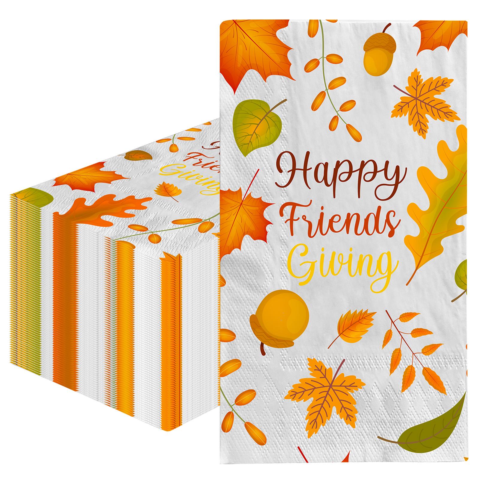 

100Pcs Happy Friendsgiving Napkins 7.9X4.4 Inch Fall Harvest Seasonal Beverage Napkin Set For Thanksgiving Party Decorations Sup помаранчевий