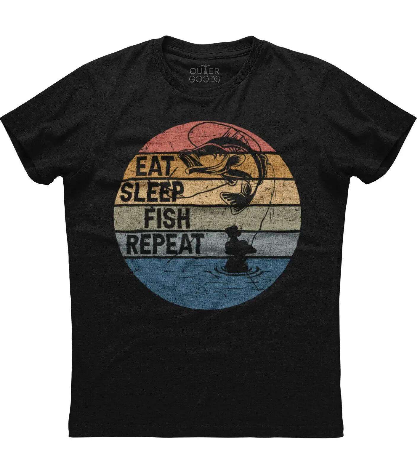 Eat Sleep Fish Repeat Fishing Passion Unisexs Short Sleeve New Cotton Black Tshirt S