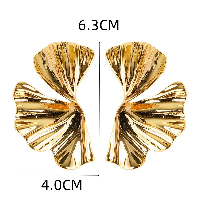 CCB Big Ginkgo Leaf Golden Stud Earrings for Women Simple Versatile Personality Exaggerated Smooth Creative Jewelry Girl Gift
