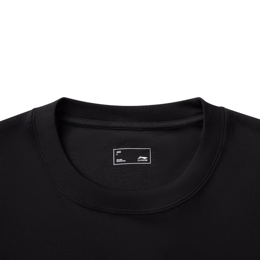 Li Ning Seria Stil de Viață Sportiv Tricou Casual Simplu cu Gât Rotund Pulover cu Litere Larg Mânecă Scurtă Unisex Tricou Negru AHSV741-3
