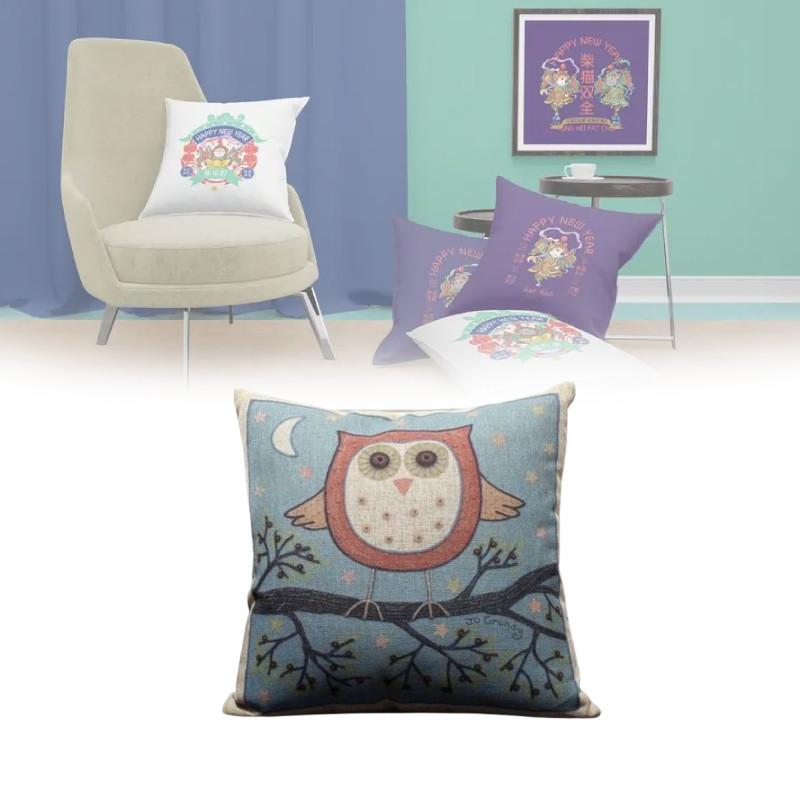 Decorative Anime Owl Cushion Removable Linen Cover Soft Polyester Filling Couch