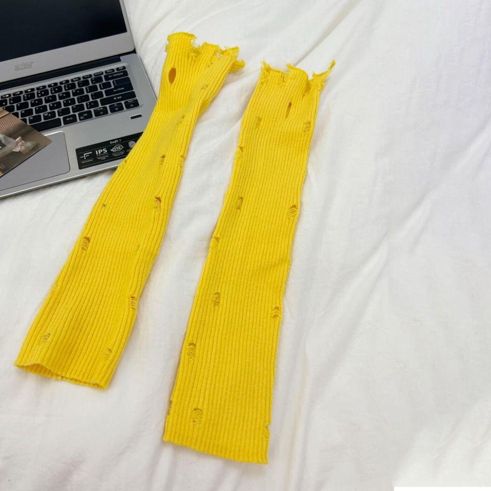 

Корейський стиль суцільний колір довгі рукавиці отвір в язані теплі рукави одяг аксесуари жовтий