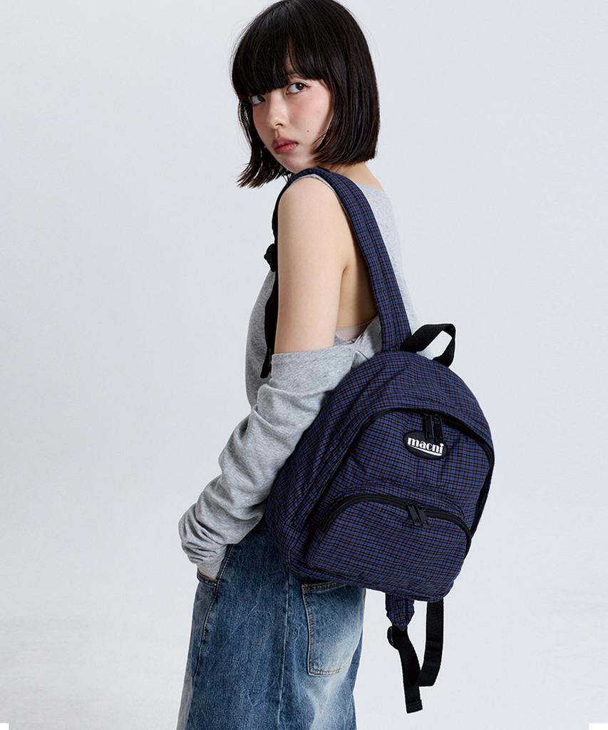 Macni Checker Padded Mini Backpack Navy Check