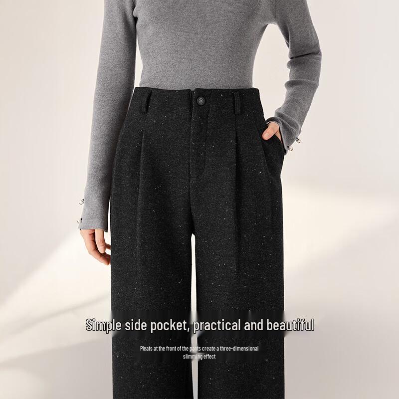 Xiangying Women's Dark Gray High-Waist Straight-Leg Trousers