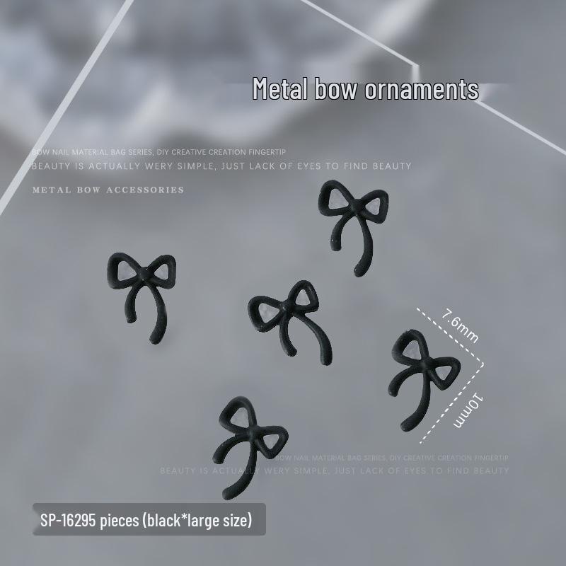 

3D Шармы-Бантики для Нейл-Арта, Металлические Бантики из Сплава Золотого, Серебряного, Черного и Белого Цвета - 5 штук