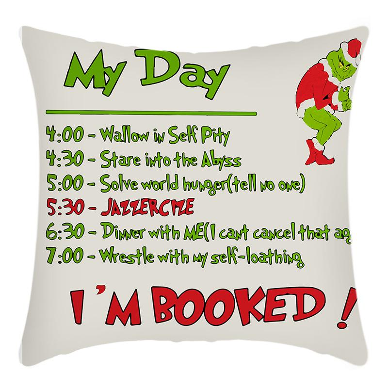 Grinch Linen Throw Pillowcase Holiday Sofa Office Cushion Pillowcase Green Furry Christmas Pillowcase