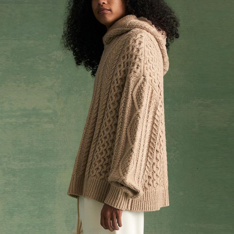 Fear of God Essentials Kabelstrikket Hettegenser Gullmelert Herre Topper Brun 192BT234393F