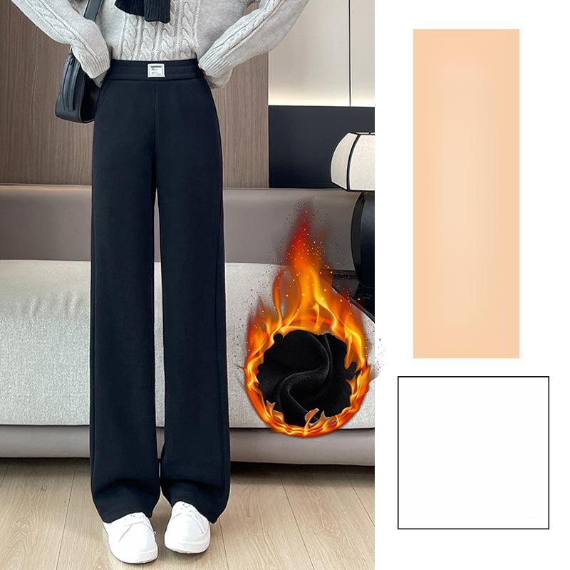 Ankola Red Wide-Leg Pants for Women, Draped New Style, High-Waisted Slim Fit, Fleece-Lined Straight Wide-Leg Pants for Autumn and Winter