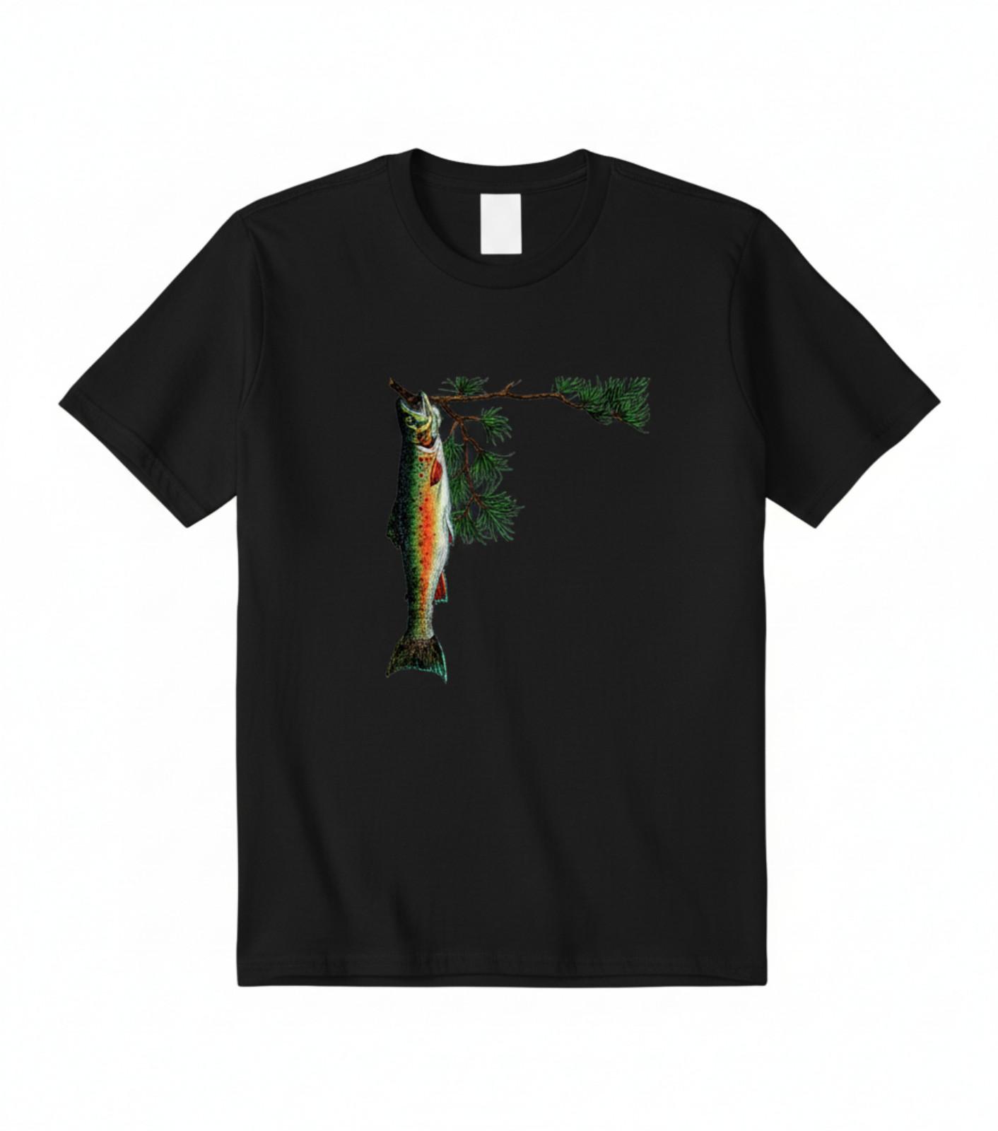 Trout Fishing T-Shirt Forest Nature Angler Fly Fishing Outdoor Graphic Tee L