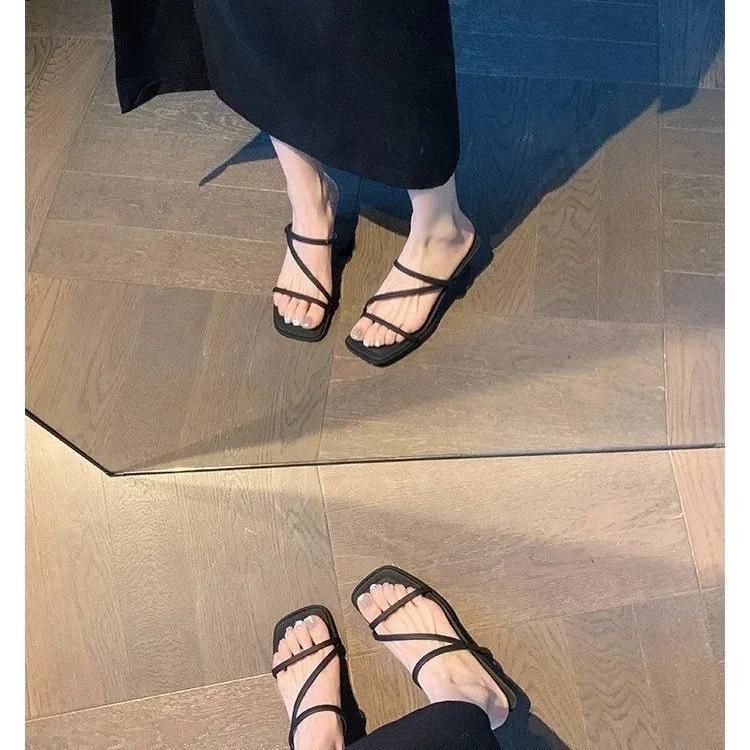 

Fashion Slipper Woman Roman Sandals Footwear Women s Gladiator Open Toe Beach Ladies Elegant Narrow Band Clip Shoes Comfort Flats 35 чёрный