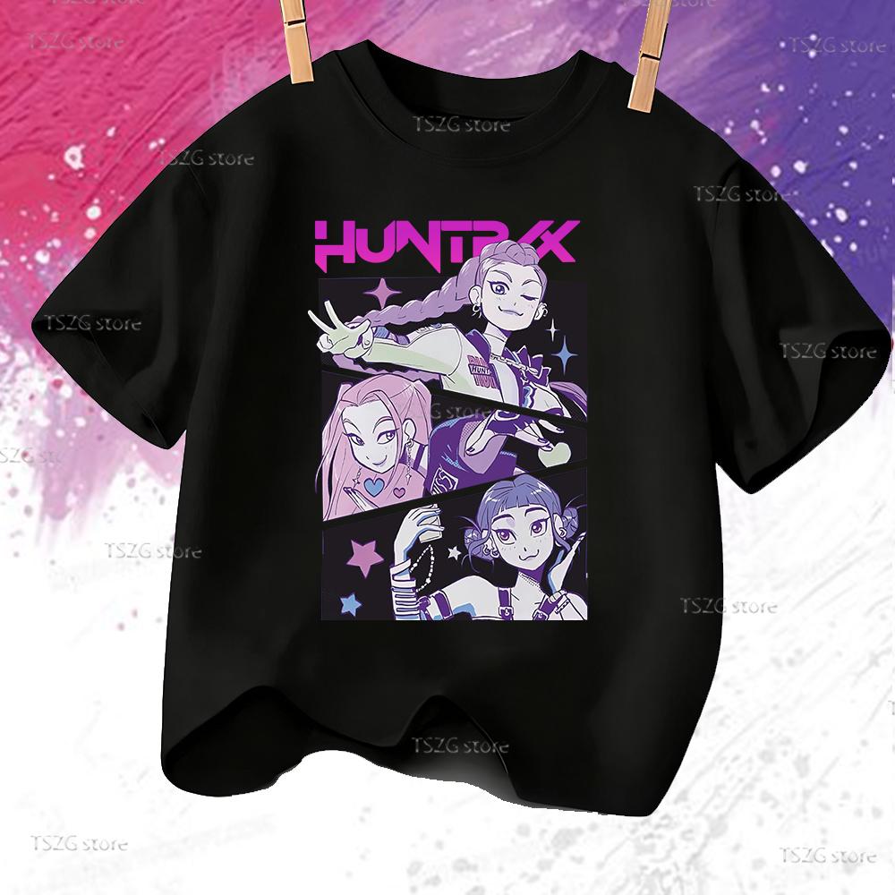 Huntrix Kpop Demon Hunters T-Shirt for Boys Girls T-shirt Fans Gift Summer Short Sleeve Children Tees Top Fashion Kids T-shirt